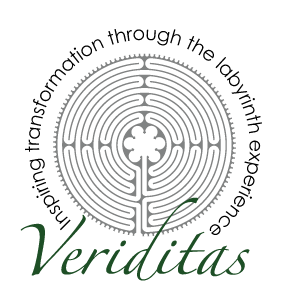 Veriditas Logo comprosed of a green wordmark with a grey labyrinth design